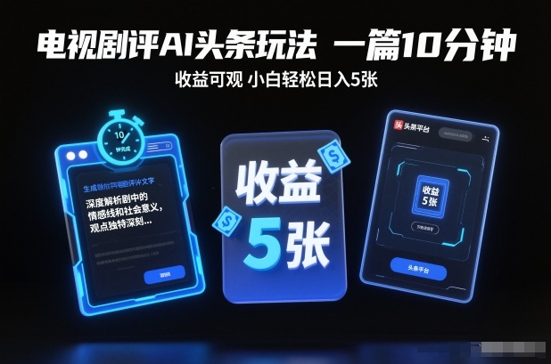 电视剧评AI头条玩法，一篇10分钟，收益可观，小白轻松日入5张+【独家】-资源共享