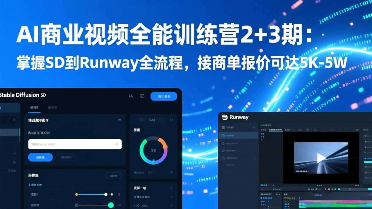 AI商业视频全能训练营2+3期：掌握SD到Runway全流程，接商单报价可达5K-5W-资源共享