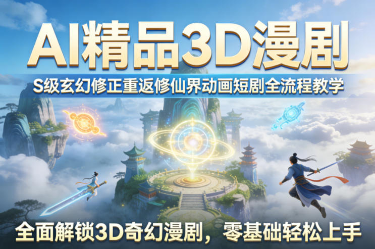 AI精品3D漫剧S级玄幻修正重返修仙界动画短剧全流程教学，全面解锁3D奇幻漫剧，零基础轻松上手-资源共享
