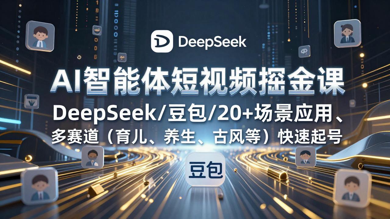 AI智能体短视频掘金课，DeepSeek/豆包/20+场景应用、多赛道(育儿、养生、古风等-资源共享
