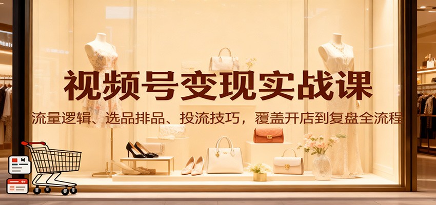 视频号变现实战课：流量逻辑、选品排品、投流技巧，覆盖开店到复盘全流程-资源共享
