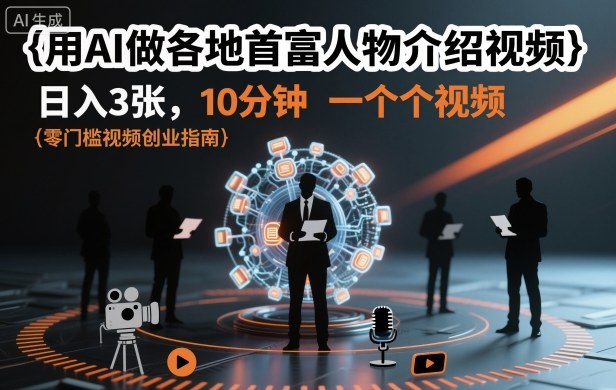 用AI做各地首富人物介绍视频，日入3张，10分钟一个视频-资源共享