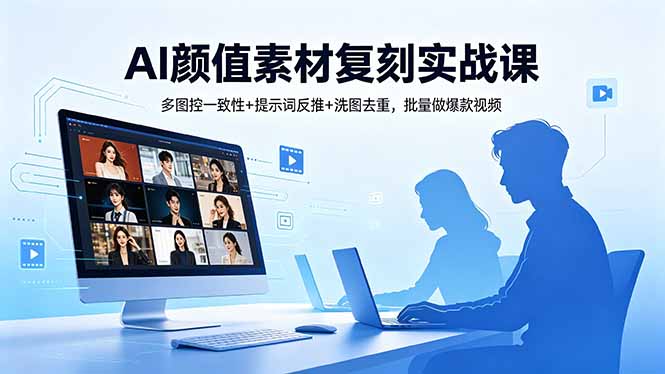 AI颜值素材复刻实战课,多图控一致性+提示词反推+洗图去重,批量做爆款视频-资源共享