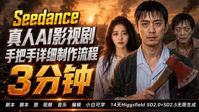 3分钟真人AI影视剧怎么做?SD 2.0手把手完整制作流程|Higgsfield 14天SD 2.0/2.5无限生成-资源共享