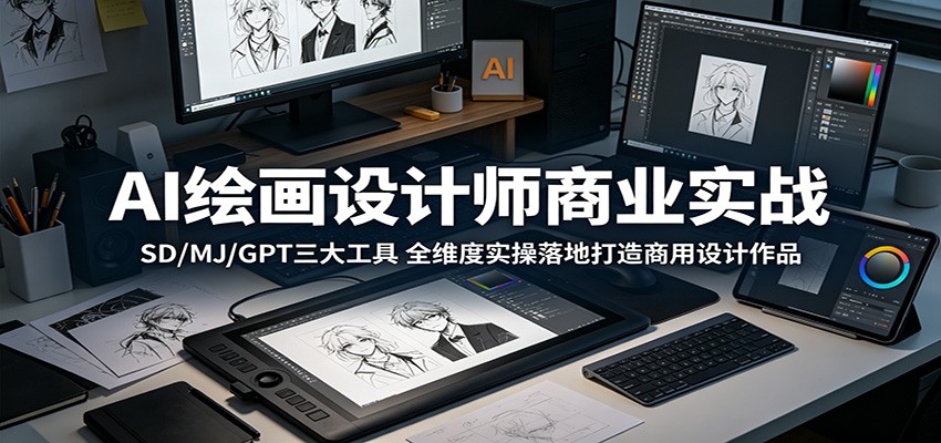 AI绘画设计师商业实战:SD/MJ/GPT三大工具,全维度实操落地打造商用设计作品-资源共享