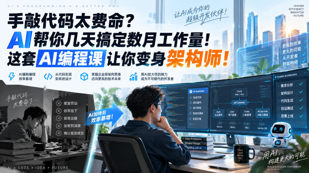 手敲代码太费命？AI帮你几天搞定数月工作量！这套AI编程课让你变身架构师！【原创双语字幕】-资源共享