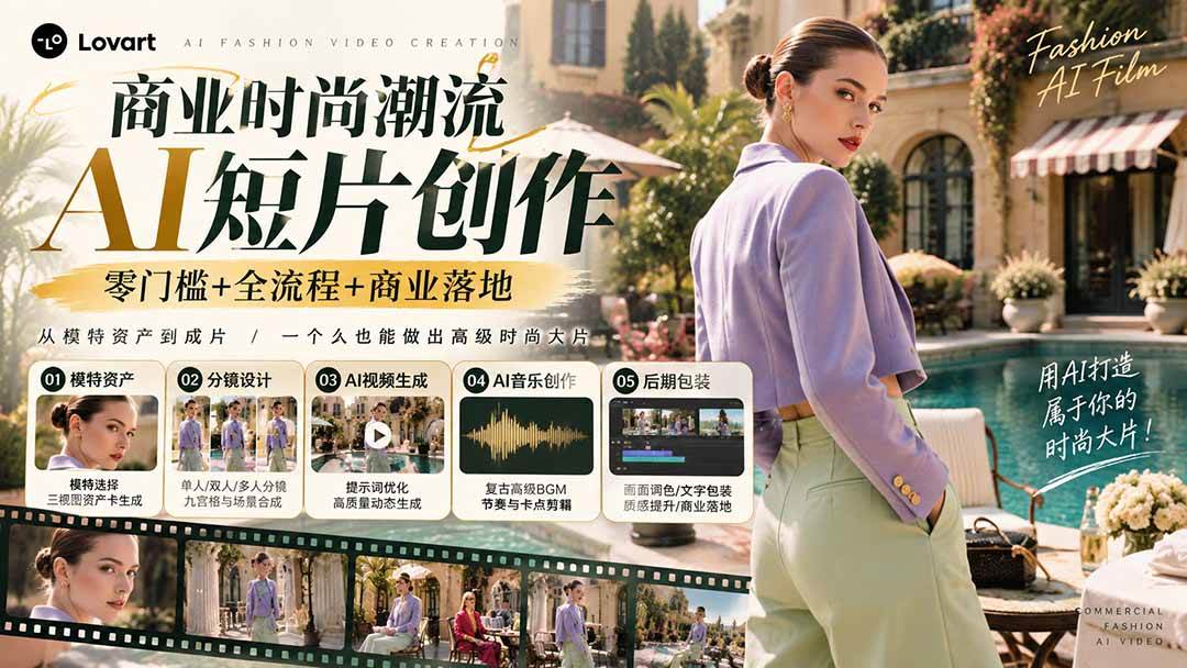 (21000期)从一张模特图到高级时尚广告大片:AI三视图资产、场景合成、电影分镜、动态生成与复古音乐剪辑实战课-资源共享