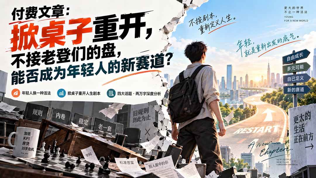 (20557期)付费文章:掀桌子重开,不接老登们的盘,能否成为年轻人的新赛道? (20557期)付费文章:掀桌子重开,不接老登们的盘,能否成为年轻人的新赛道?