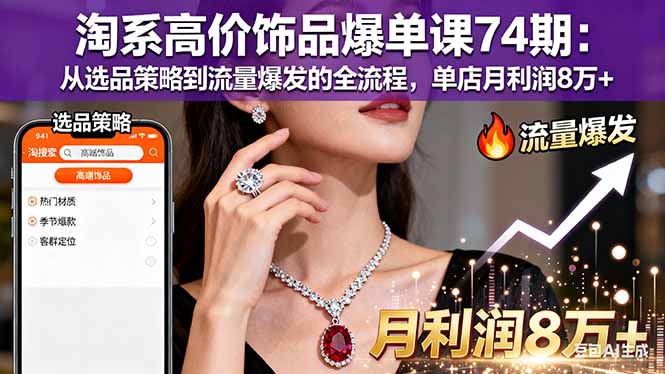 淘系高价饰品爆单课74期：从选品策略到流量爆发的全流程，单店月利润8万+-资源共享
