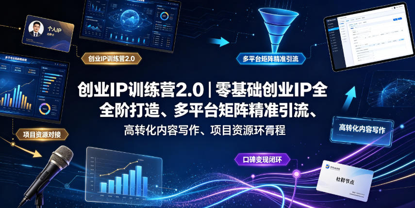创业IP训练营2.0|零基础创业IP全阶打造、多平台矩阵精准引流、高转化内容写作、项目资源对接与口碑变现闭环课程-资源共享