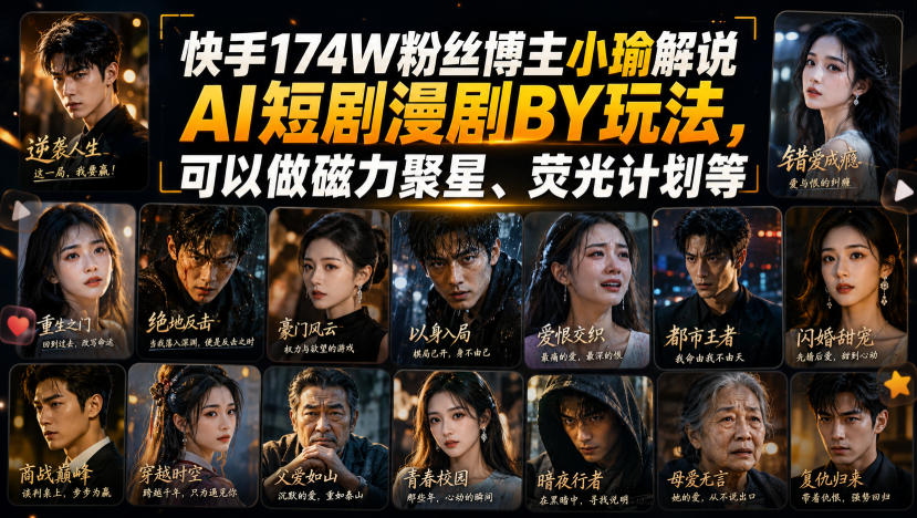 快手174W粉丝博主小瑜解说AI短剧漫剧搬运玩法,可以做磁力聚星、荧光计划等 快手174W粉丝博主小瑜解说AI短剧漫剧搬运玩法,可以做磁力聚星、荧光计划等