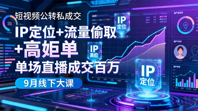 短视频公转私成交9月线下大课，IP定位+流量偷取+高客单，单场直播成交百万-资源共享
