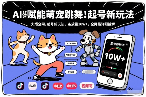 AI赋能萌宠跳舞，火爆全网，起号新玩法，条条播放量10W+，全网最详细拆解-资源共享