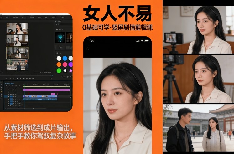 0基础可学！《女人不易》竖屏剧情剪辑课，从素材筛选到成片输出，手把手教你驾驭复杂故事-资源共享