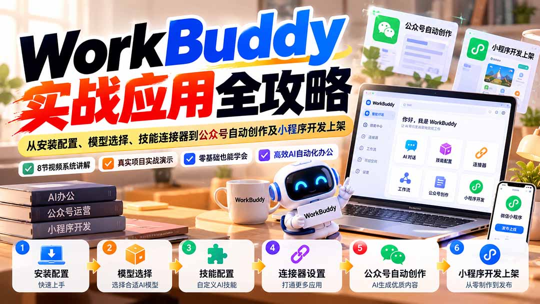 WorkBuddy 实战应用全攻略:从安装配置、模型选择、技能连接器到公众号自动创作及小程序开发上架 WorkBuddy 实战应用全攻略:从安装配置、模型选择、技能连接器到公众号自动创作及小程序开发上架