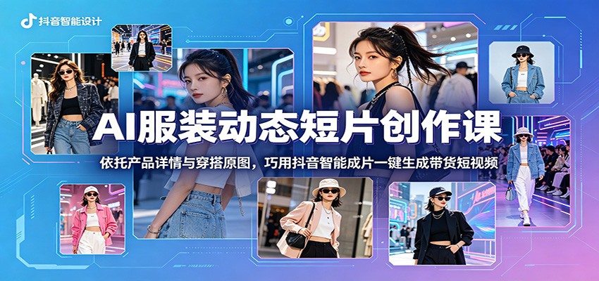 AI服装动态短片创作课：依托产品详情与穿搭原图，巧用抖音智能成片一键生成带货短视频-资源共享
