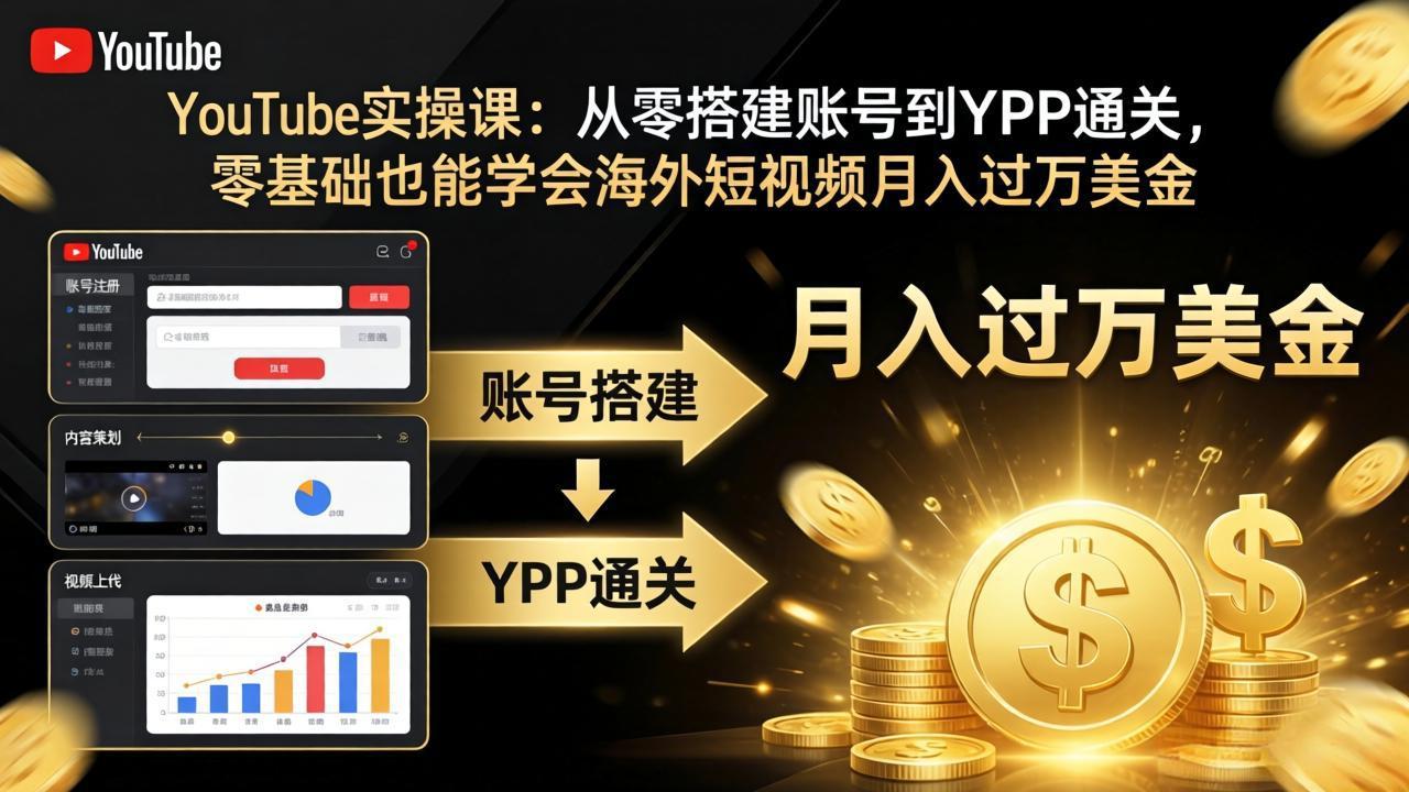 YouTube实操课：从零搭建账号到YPP通关，零基础也能学会海外短视频月入过万美金-资源共享