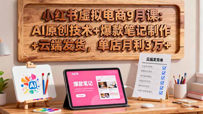 小红书虚拟电商9月课：AI原创技术+爆款笔记制作+云端发货，单店月利3万+-资源共享