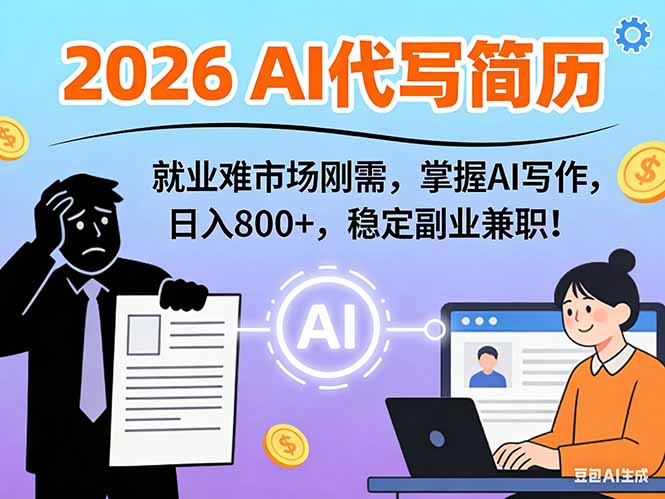 AI代写简历，超暴利，用万能模板月入1-3万实战教程，2026年市场刚需！-资源共享