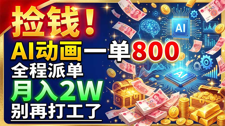 捡钱!AI动画一单800,全程派单,月入2W,别再打工了-资源共享