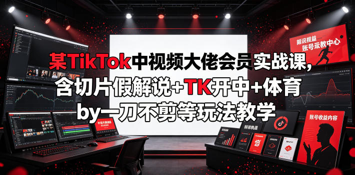 某TikTok中视频大佬会员实战课，含切片假解说+TK开中+体育by一刀不剪等玩法教学-资源共享