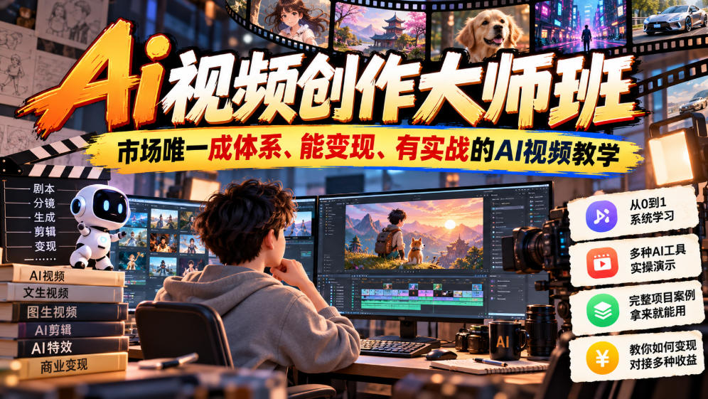 Ai视频创作大师班,市场唯一成体系、能变现、有实战的AI视频教学(更新2026) Ai视频创作大师班,市场唯一成体系、能变现、有实战的AI视频教学(更新2026)