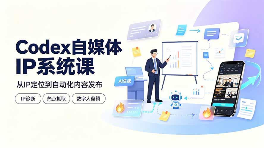 Codex自媒体IP系统课：IP诊断/热点抓取/IP蒸馏 Skill，爆款复刻数字人多平台自动发布教程-资源共享