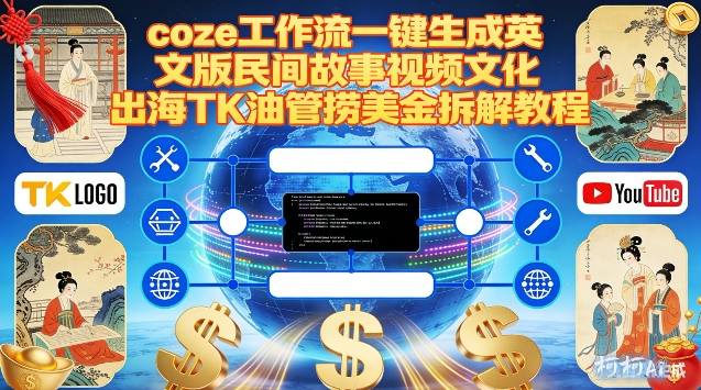 Coze扣子工作流一键生成英文版民间故事视频，文化出海TK油管捞美金拆解教程-资源共享