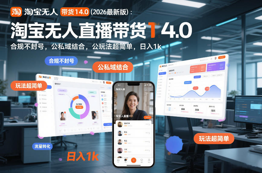 淘宝无人直播带货14.0(2026最新版)：合规不封号，公私域结合，玩法超简单，日入1k+【揭秘】-资源共享