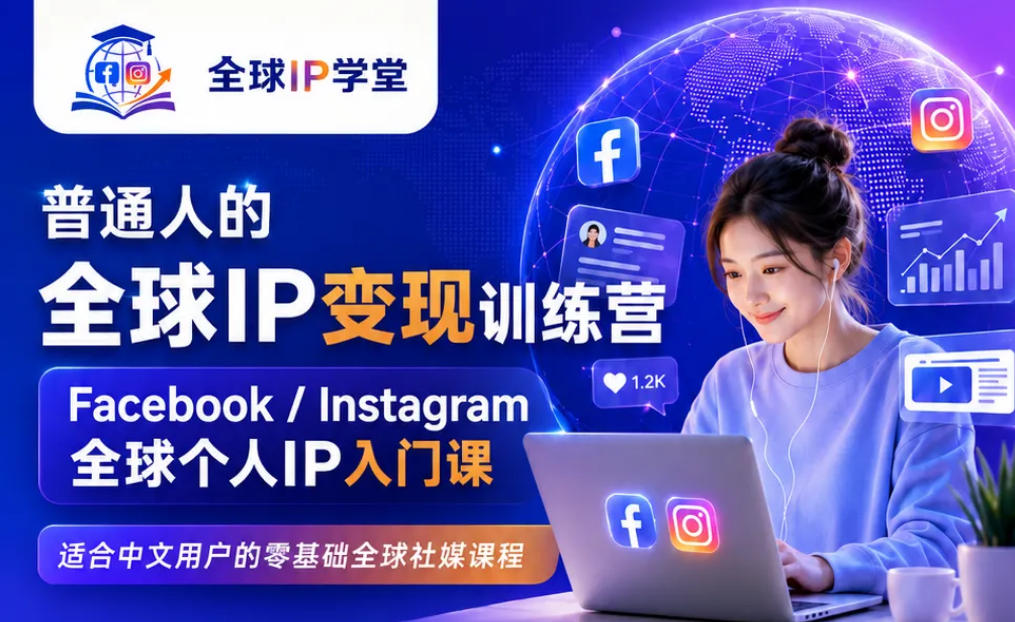普通人的全球IP变现训练营，Facebook/Instagram全球个人IP入门课，零基础全球社媒课程-资源共享