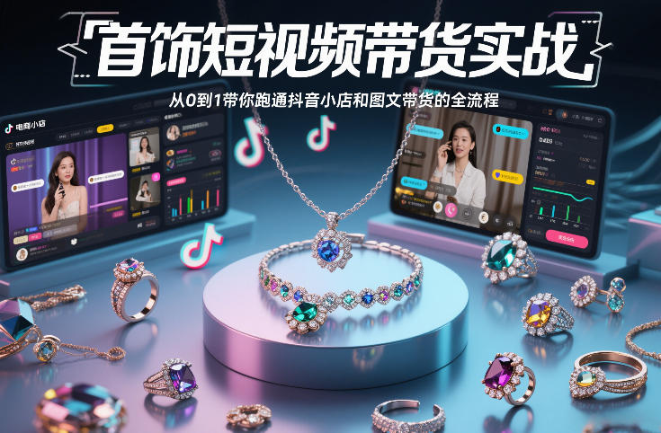 首饰短视频带货实战，从0到1带你跑通抖音小店和图文带货的全流程-资源共享