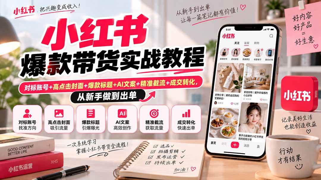 （20473期）小红书爆款带货实战教程｜对标账号+高点击封面+爆款标题+AI文案+精准截流+成交转化，从新手做到出单-资源共享