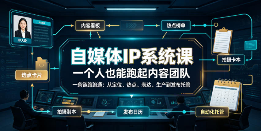 自媒体IP系统课，一个人也能跑起内容团队，一条链路跑通，从定位、热点、表达、生产到发布托管-资源共享