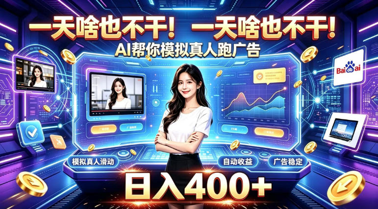 一天啥也不干!AI帮你模拟真人跑广告,稳定日入400+,实现真正被动变现【揭秘】 一天啥也不干!AI帮你模拟真人跑广告,稳定日入400+,实现真正被动变现【揭秘】