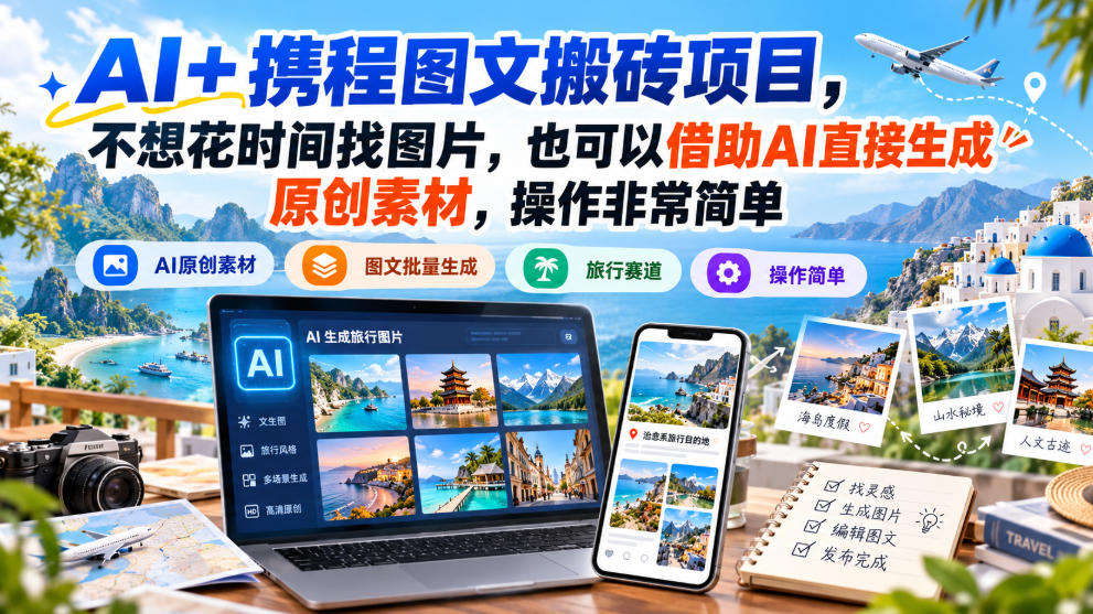 AI+携程图文搬砖项目,不想花时间找图片,也可以借助AI直接生成原创素材,操作非常简单