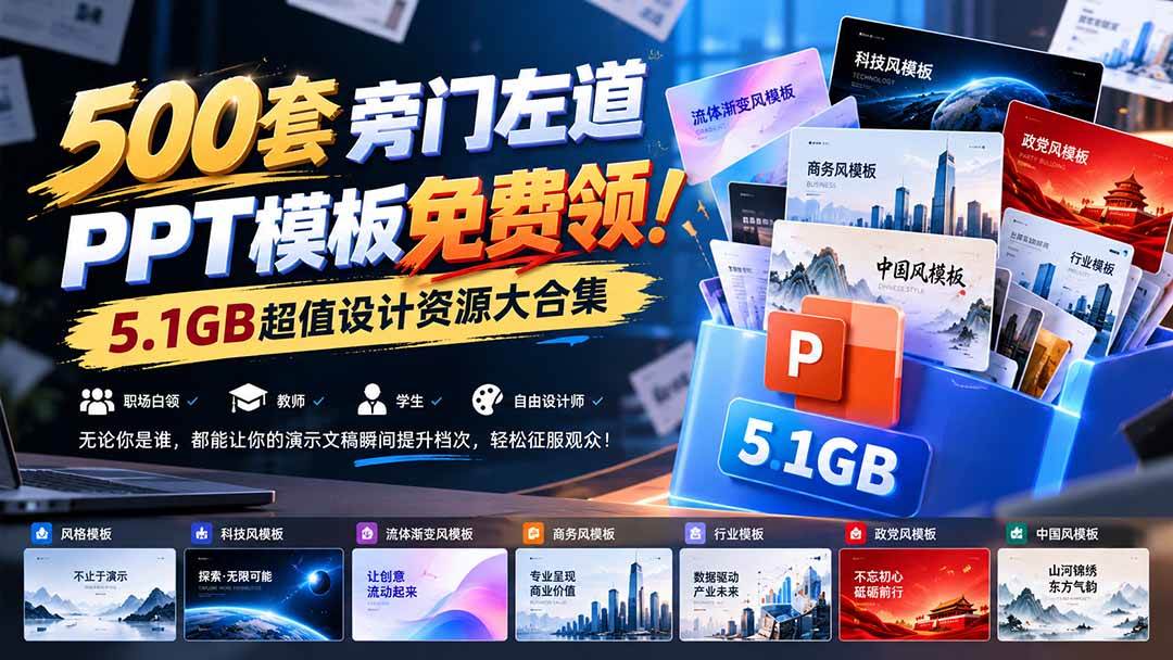 （21195期）500套旁门左道PPT模板免费领！5.1GB超值设计资源大合集
