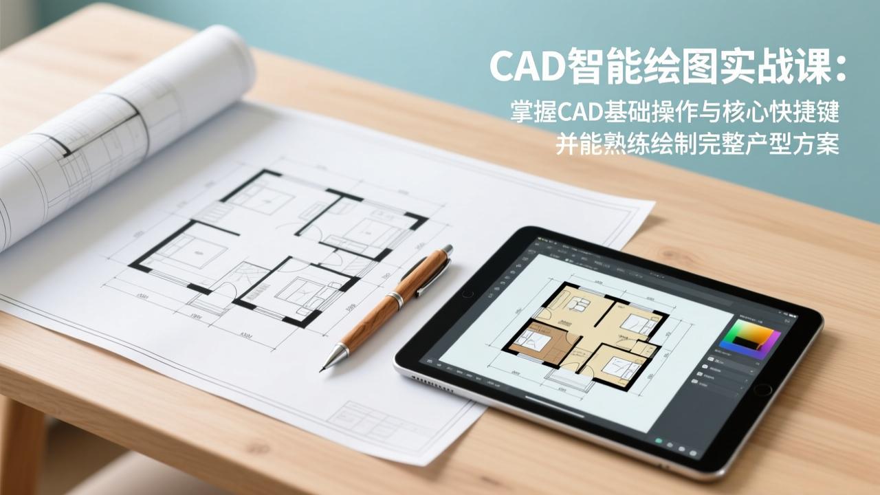 CAD智能绘图实战课：掌握CAD基础操作与核心快捷键，并能熟练绘制完整户型方案-资源共享