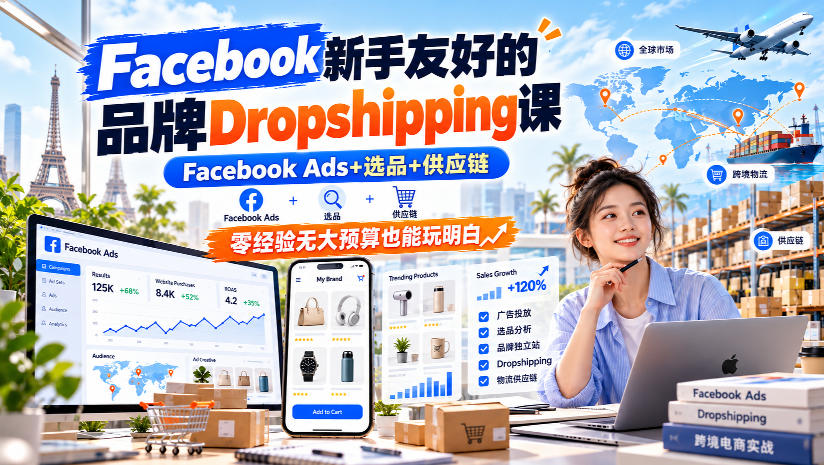Facebook新手友好的品牌Dropshipping课，Facebook Ads+选品+供应链，零经验无大预算也能玩明白【原创双语字幕】-资源共享