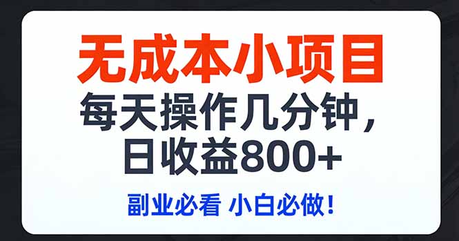 无成本小项目,每天操作几分钟,日收益800+ 副业必看 小白必做！-资源共享