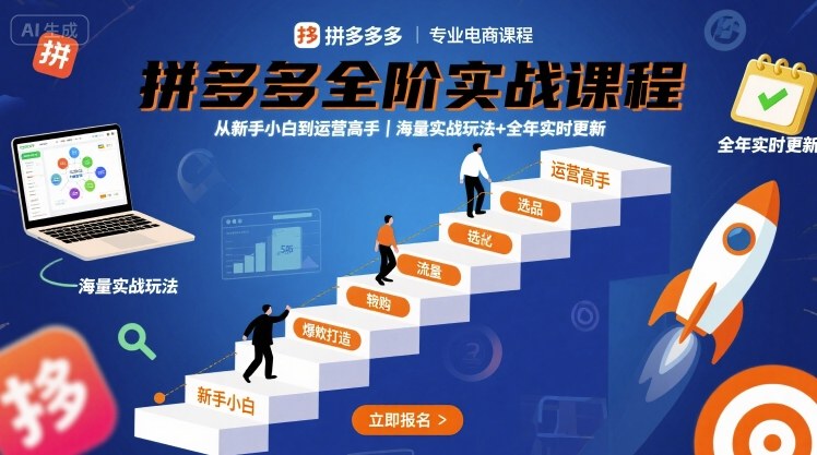 拼多多全阶实战课程，从新手小白到运营高手，海量实战玩法+全年实时更新【2025年10月更新】-资源共享