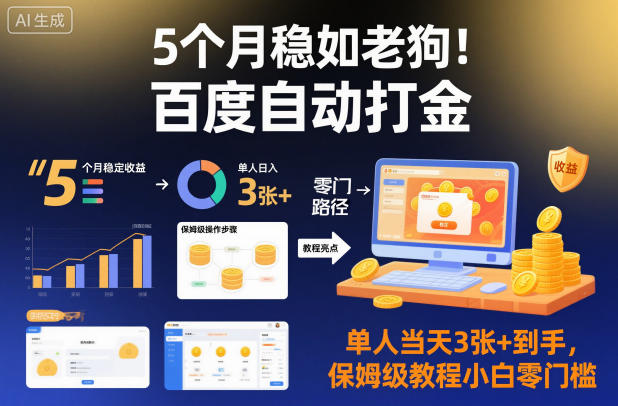 5个月稳如老狗！百度自动打金，单人当天3张+到手，保姆级教程小白零门槛【揭秘】-资源共享