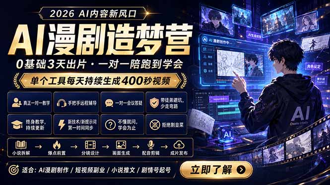AI漫剧造梦营:0基础3天出片,单个工具每天持续生成400秒视频-资源共享