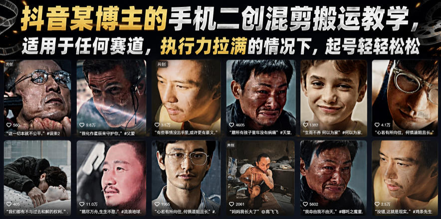 抖音某博主的手机二创混剪搬运教学，适用于任何赛道，执行力拉满的情况下，起号轻轻松松-资源共享