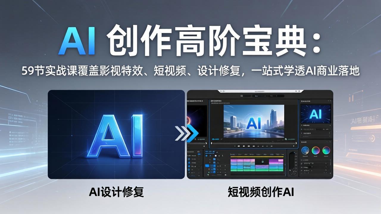 AI 创作高阶宝典：59节实战课覆盖影视特效、短视频、设计修复，一站式学透AI商业落地-资源共享