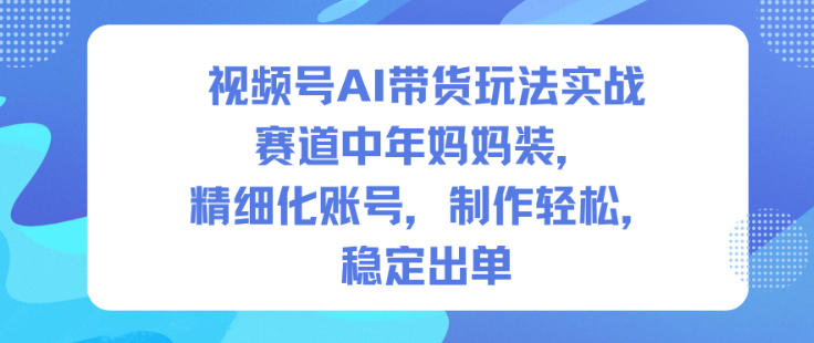 视频号AI带货玩法实战，赛道中年妈妈装，精细化账号，制作轻松，稳定出单-资源共享