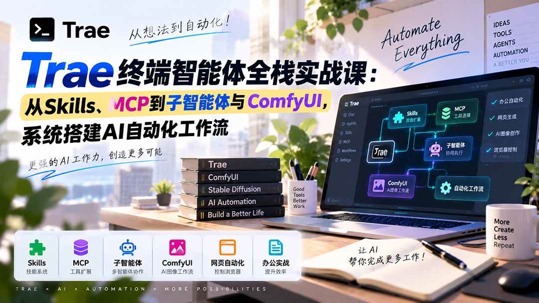 （20389期）Trae终端智能体全栈实战课：从Skills、MCP到子智能体与ComfyUI，系统搭建AI自动化工作流