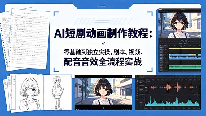 AI短剧动画制作教程:零基础到独立实操,剧本、视频、配音音效全流程实战-资源共享