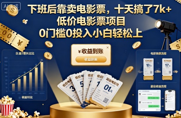下班后靠卖电影票，十天搞了7k+，低价电影票项目，0门槛0投入小白轻松上手【揭秘】-资源共享
