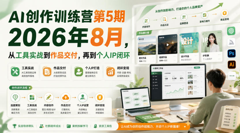 AI创作训练营第5期2026年8月，从工具实战到作品交付，再到个人IP闭环（更新0914）-资源共享