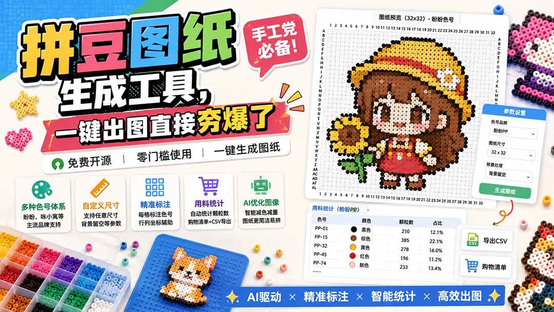 (20084期)拼豆图纸生成工具,手工党必备!一键出图直接夯爆了-资源共享